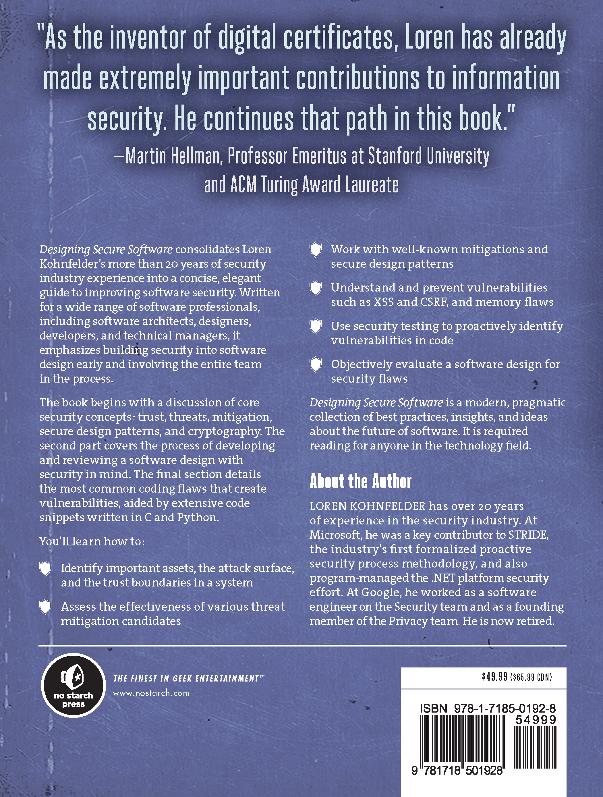 Designing Secure Software back cover